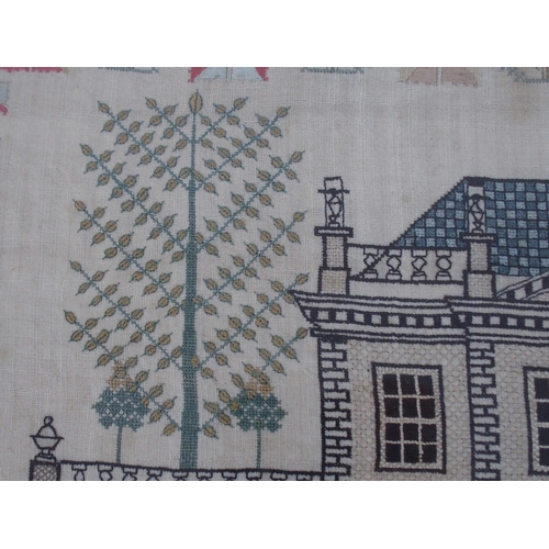 2566 - A STRIKING LATE-GEORGIAN NEEDLEWORK SAMPLERWith a well-executed depiction of a country house, over t... 
