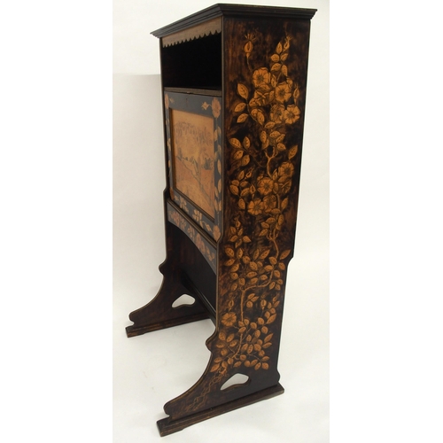 2003 - A 19TH CENTURY GERMAN ARTS & CRAFTS EBONISED AND MARQUETRY INLAID SECRETAIRE BUREAUwith moulded ... 