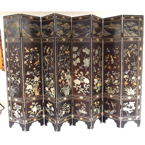 2015 - AN EARLY 20TH CENTURY CHINESE LACQUERED EIGHT PANEL DRAUGHT SCREENextensively inlaid to both sides w... 