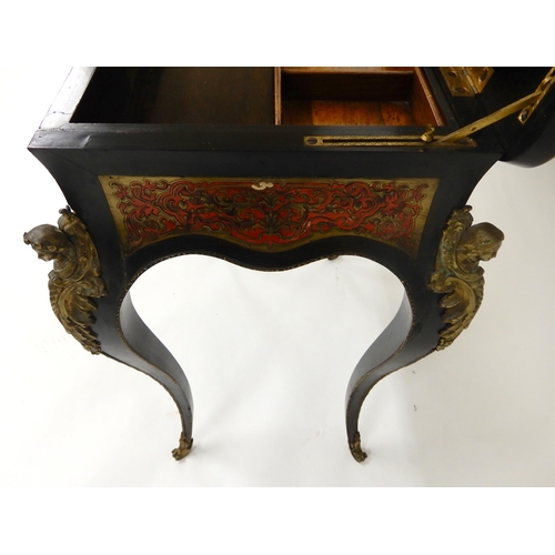 2016 - A VICTORIAN EBONISED BOULLE WORK DRESSING TABLEwith hinged top concealing mirror and tray insert ove... 