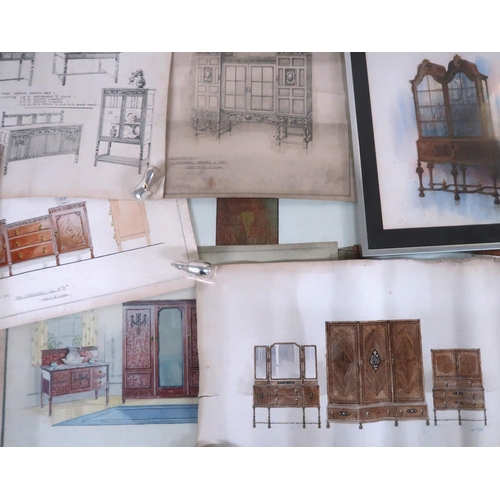 2018 - A SMALL MIXED LOT OF ORIGINAL CONCEPTUAL DRAWINGS OF FURNITURElot contains one framed and twelve loo... 