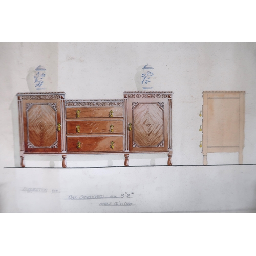 2018 - A SMALL MIXED LOT OF ORIGINAL CONCEPTUAL DRAWINGS OF FURNITURElot contains one framed and twelve loo... 
