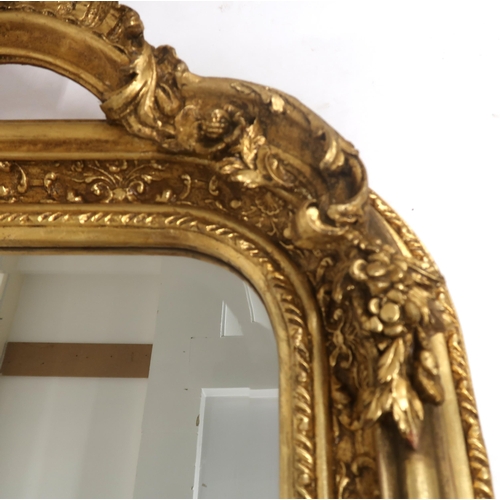 2019 - A 20TH CENTURY GILT FRAMED LOUIS PHILIPPE STYLE WALL MIRRORwith scrolled foliate and fruit surmounte... 