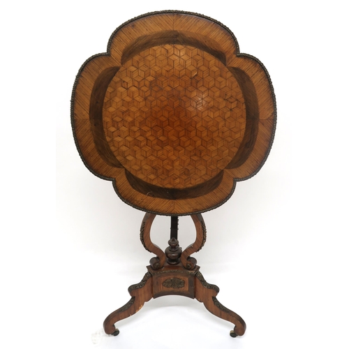 2020 - A LATE VICTORIAN KINGSWOOD INLAID TILT TOP OCCASIONAL TABLEwith parquetry inlaid quatrefoil top, wit... 