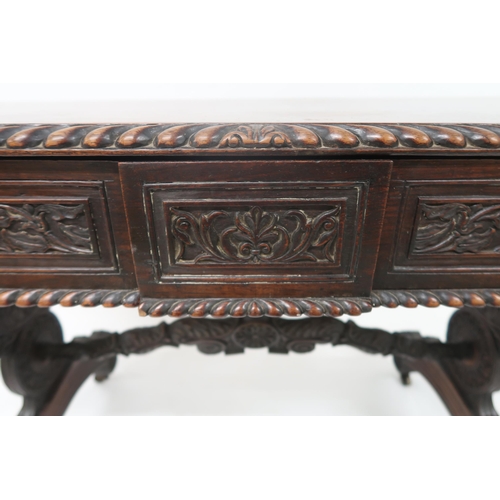 2026 - AN ANGLO-INDIAN ROSEWOOD LIBRARY TABLEwith rectangular gadrooned top over a pair of asymmetrical fol... 