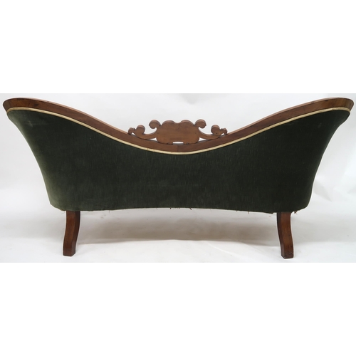 2031 - A VICTORIAN WALNUT FRAMED TWIN SPOONBACK SALON SETTEEwith carved scrolled surmount over velour uphol... 