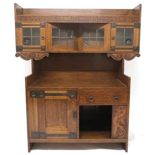 2041 - AN OAK ARTS & CRAFTS SIDEBOARD BY WARINGS FOR WARING G GILLOW LTD with leaded glass superstructu... 