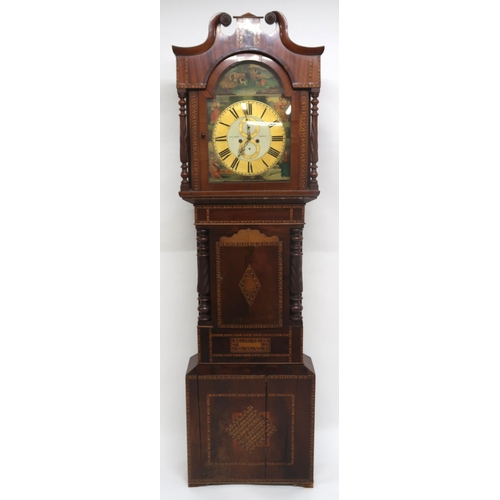 2048 - A 19TH CENTURY WALNUT AND CHECKER INLAID CASED W.B. RODGER AIRDRIE LONGCASE CLOCKwith gilt... 