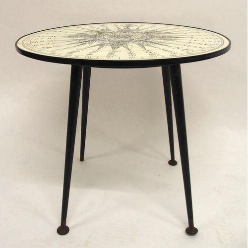 2106 - A MID 20TH CENTURY AFTER FORNASETTI CIRCULAR OCCASIONAL TABLEwith revolving Formica top decorated wi... 