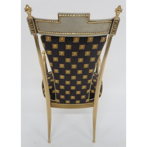 2117 - A 20TH CENTURY GILT FRAMED VERSACE STYLE BOUDOIR CHAIRwith lion masque patterned upholstered seat an... 