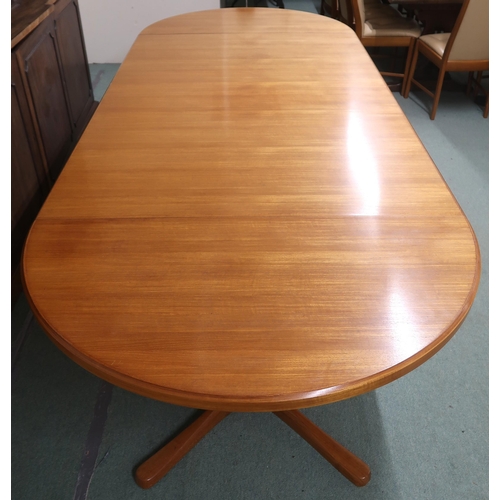 2118A - A MID 20TH CENTURY TEAK DINING SUITEcomprising large D end twin pedestal dining table, 73cm high x 3... 