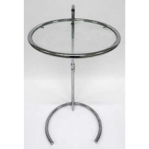 2119 - A MID 20TH CENTURY AFTER EILEEN GRAY E-1027 ADJUSTABLE TABLEwith circular glass table top on adjusta... 