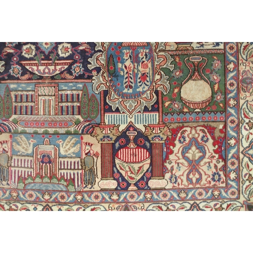 2142 - A MULTICOLOURED GROUND KASHMAR RUGwith red and blue central medallion upon an extensively decorated ... 