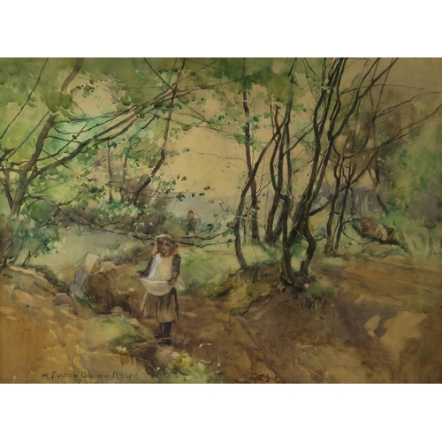 2923 - WILLIAM FULTON BROWN RSW (SCOTTISH 1873-1905)CHILDREN IN THE WOODS Watercolour, signed lower left, 4... 