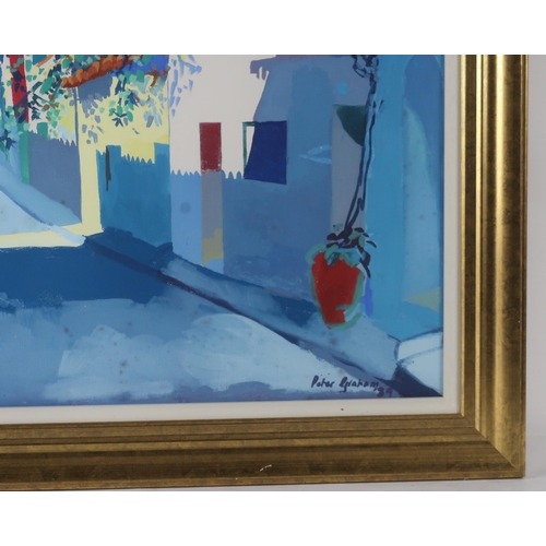 2954 - PETER GRAHAM (SCOTTISH b.1959)SPANISH STREET Acrylic on board, signed lower right, dated (19)89... 