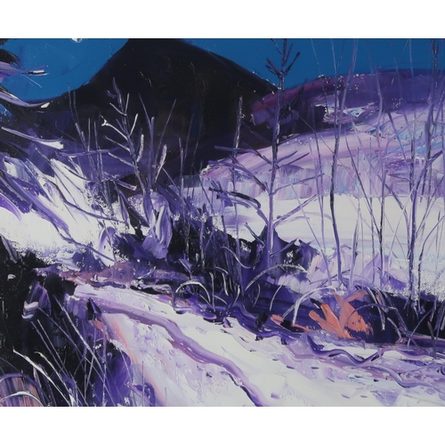 2957 - JOHN LOWRIE MORRISON (SCOTTISH b.1948)WINTER MOONLIGHTOil on canvas, signed 'JOLOMO' lower right, 40... 