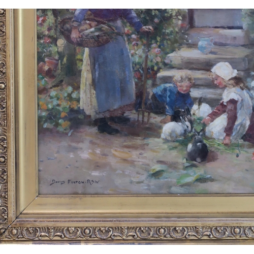 2965 - DAVID FULTON RSW (SCOTTISH 1848-1930) BUNNY'S BREAKFAST Oil on canvas, signed lower left, 52 x 37cm ... 