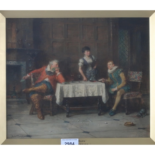 2984 - ALFRED HOLST TOURRIER (BRITISH c1836-1892)THE DUPEOil on canvas, 26.5 x 31.5cm (10.5 x 12.5