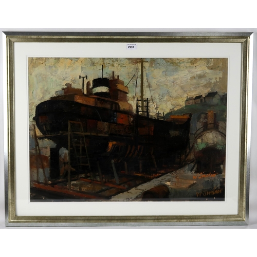 2991 - WILLIAM SINCLAIR (SCOTTISH 1930-1997)THE BOATYARDOil on board, signed twice lower right, 54 x 74.5cm... 