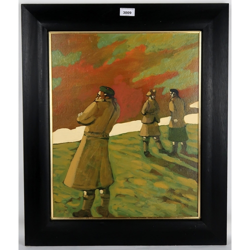 3009 - DONALD MACLEOD (SCOTTISH 1956-2018)SOLDIERS AT EASEOil on board, 48 x 38.5cm (19 x 15