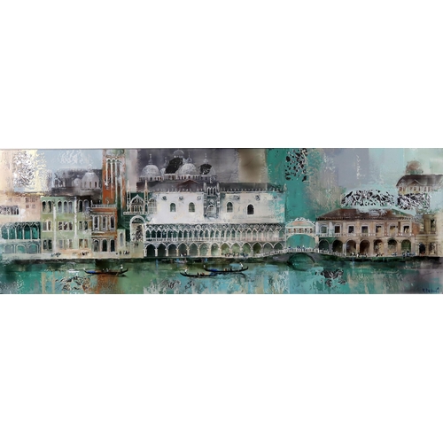 3016 - VERONIKA BENONI (CZECH)VENICEAcrylic and silver on canvas, signed lower right, 48.5 x 117cm (18.9 x ... 