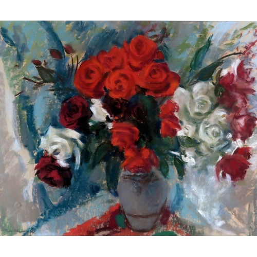 3018 - LENA ALEXANDER (SCOTTISH 1899-1983)MIXED ROSES IN A VASEPastel, signed lower left, 49 x 59cm (19.2 x... 