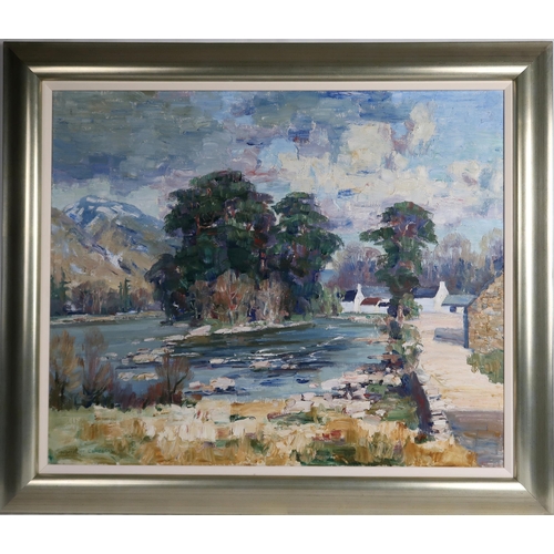 3030 - WILLIAM WRIGHT CAMPBELL (SCOTTISH 1913-1992)FARM ON A RIVER Oil on canvas, signed lower left, 6... 