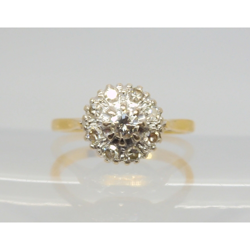 2707 - AN 18CT GOLD DIAMOND CLUSTER RINGset with estimated approx 0.30cts of brilliant and eight cut diamon... 