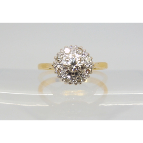 2707 - AN 18CT GOLD DIAMOND CLUSTER RINGset with estimated approx 0.30cts of brilliant and eight cut diamon... 