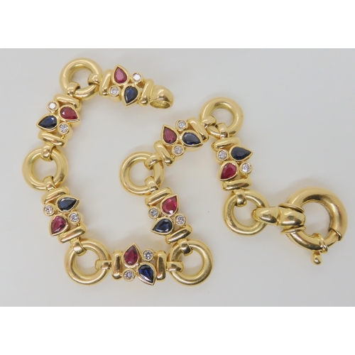 2717 - AN 18CT GOLD MIXED GEM BRACELETset with brilliant cut diamonds to an estimated approximate total of ... 