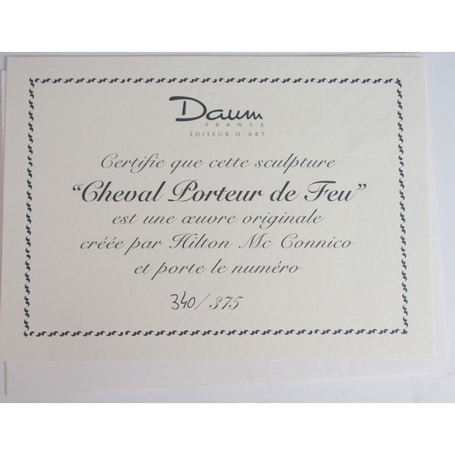 2234 - A LIMITED EDITION DAUM MODEL OF A HORSE 'CHEVAL PORTEUR DE FEU'designed by Hilton McConnico, no 340/... 