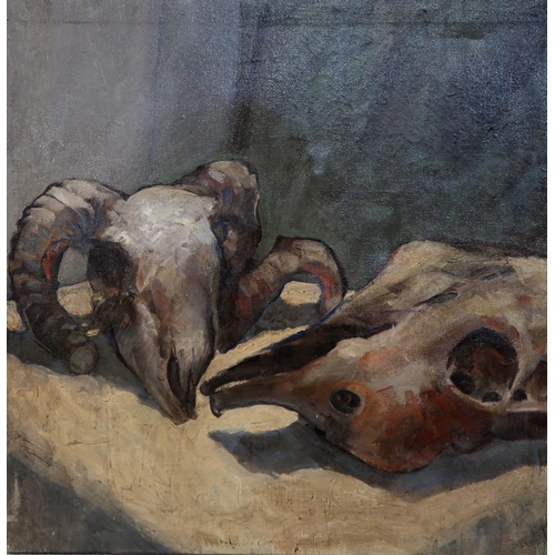 1054 - DONALD MACLEOD (SCOTTISH 1956-2018)STILL LIFE WITH SHEEP SKULLSOil on canvas, 65 x 65cmSigned verso... 