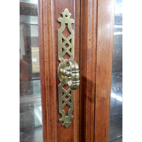 146 - A 20th century mahogany glazed display cabinet with moulded cornice over pair of glazed doors over p... 