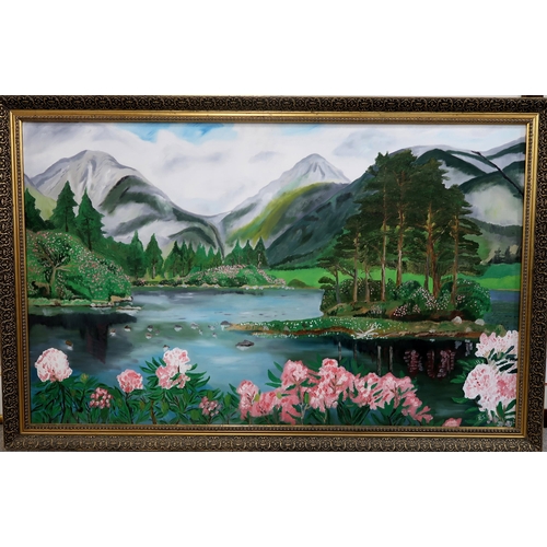 199 - 20TH CENTURY SCHOOLLAKESCAPEOil on canvas, signed lower right (R.T), 80 x 128cm... 