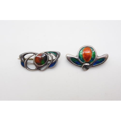 938 - Two enamelled Art Nouveau brooches By William Hair Haseler stamped with his mark WHH, both dated Bir... 