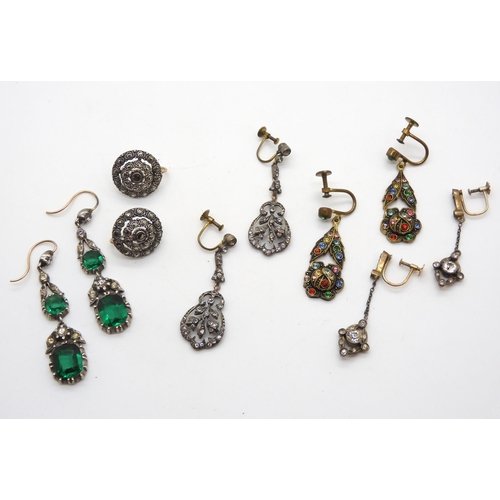 949 - A pair of 9ct gold mounted vintage screw back diamante earrings, together with another two pairs of ... 