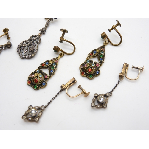 949 - A pair of 9ct gold mounted vintage screw back diamante earrings, together with another two pairs of ... 