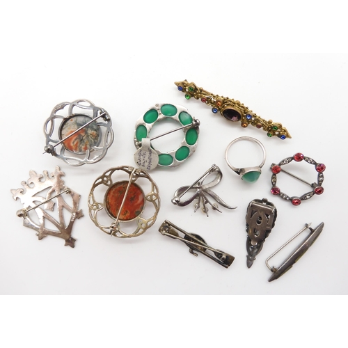 955 - A collection of silver brooches three set with Scottish agates to include Robert Allison, John Hart ... 