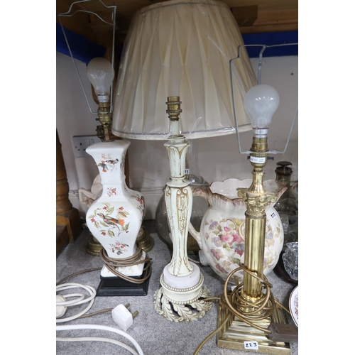 223 - Assorted table lamps, globe of the world and a  ewer