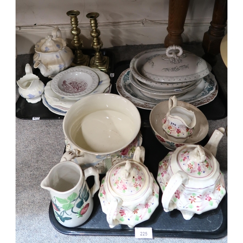 225 - Assorted Victorian teawares, chamber pot, plates etc