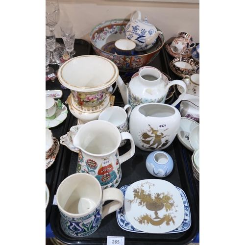 265 - A Meissen teapot (second), Portmeirion Monte Sol tankard, a Norwegian Saga jug, assorted teawares et... 