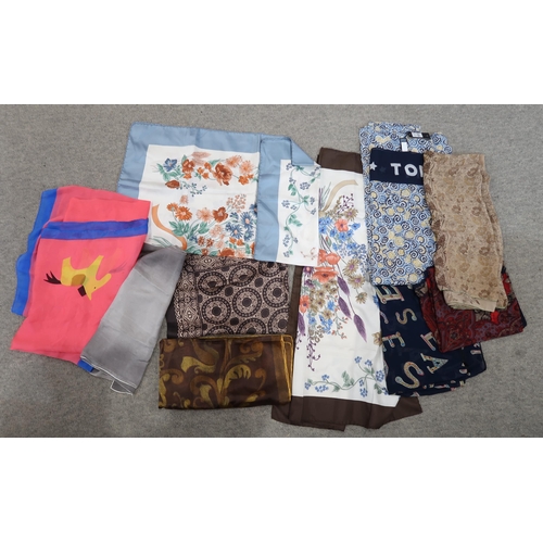 286 - Assorted designer style silk and other scarves including Versace, Chanel, Hermes, Louis Vuitton and ... 