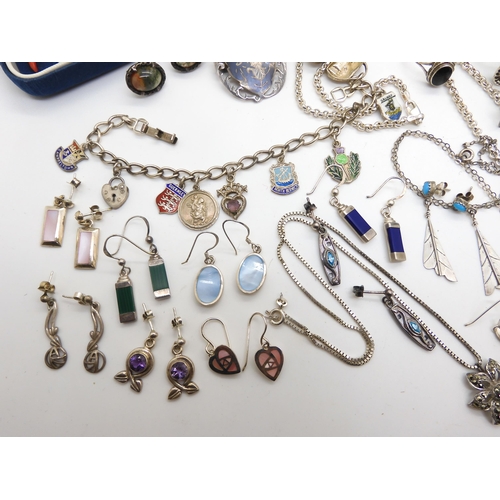 968 - A collection of silver and costume jewellery to include silver Mackintosh style jewellery, a silver ... 