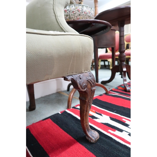 1 - An early 20th century mahogany green floral tapestry upholstered settee on mahogany cabriole support... 