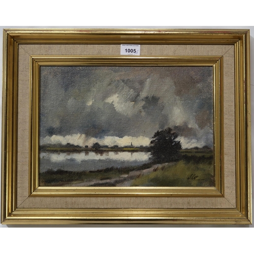 1005 - S.M.ROBERTSON Beach scene, signed, oil on board, 18 x 25cm, J.D.JOHNSTON Towards Arran and anot... 