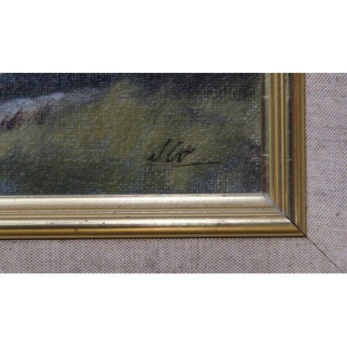 1005 - S.M.ROBERTSON Beach scene, signed, oil on board, 18 x 25cm, J.D.JOHNSTON Towards Arran and anot... 