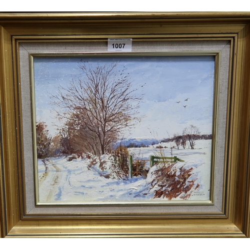 1007 - DONALD SHEARER Winter in Easter Ross, signed, oil on board, 25 x 29cm... 