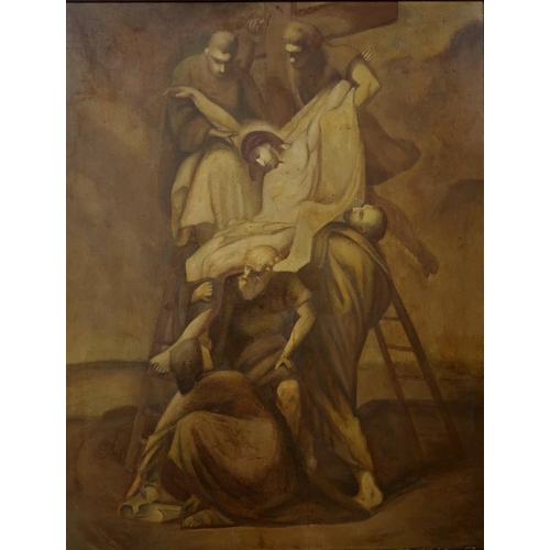 1013 - BRITISH SCHOOL Christ taken down from the cross, oil on canvas, 91 x70cm