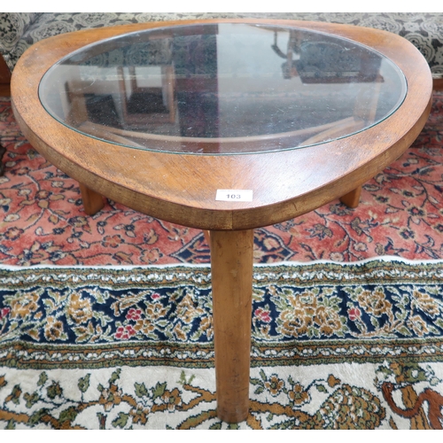 103 - A mid 20th century teak and glass coffee table, 43cm high x 77cm diameter