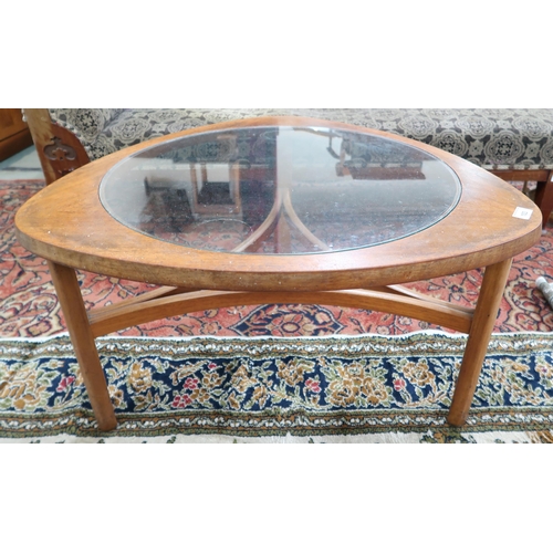 103 - A mid 20th century teak and glass coffee table, 43cm high x 77cm diameter